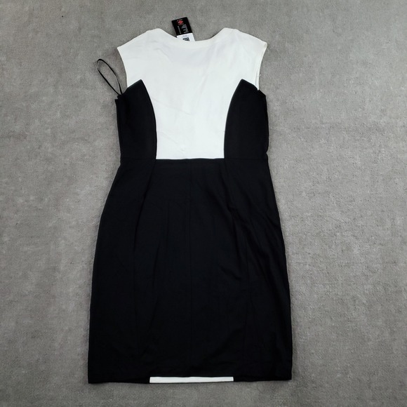 Frank Lyman Dress Womens 16 Black White Colorblock Pleated Sheath Lined Stretch - Picture 12 of 14